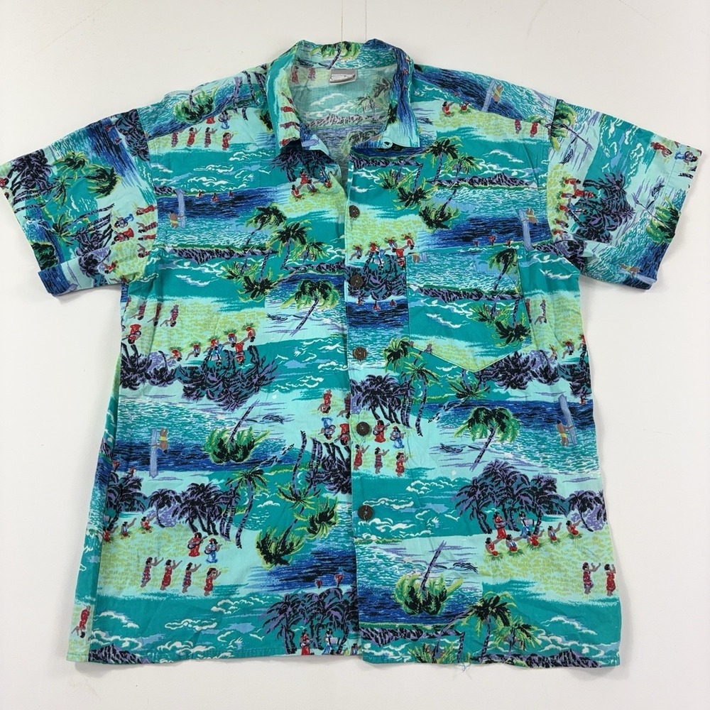 Vintage Ocean Pacific Shirt Mens XL Tropical Hawaiian Short Sleeve Button Up